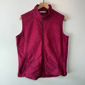 Woolrich Women's Full Zip Printed Fleece Vest Maroon Red Size Large